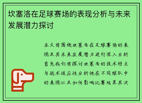坎塞洛在足球赛场的表现分析与未来发展潜力探讨